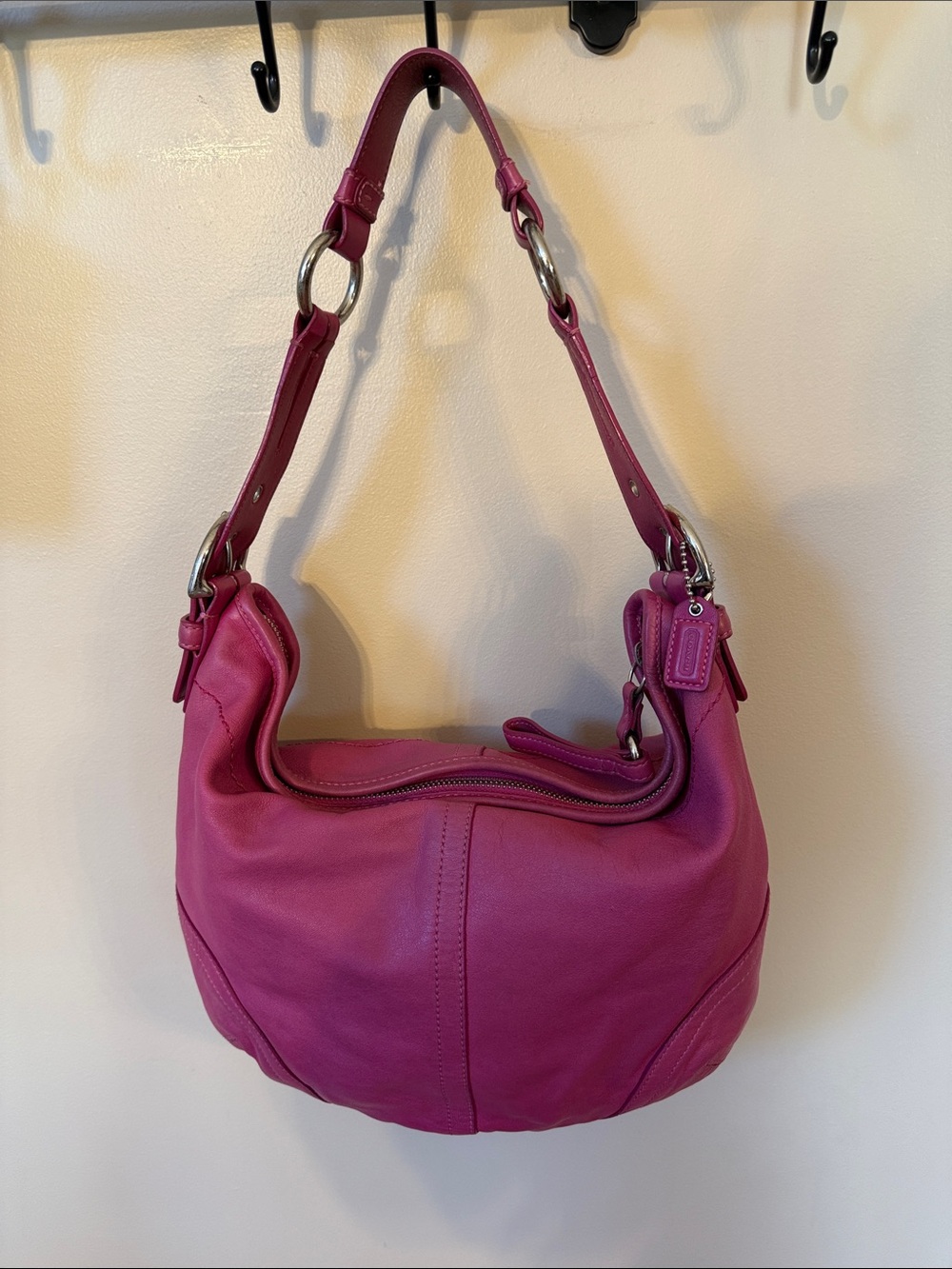 Coach Magenta Leather Hobo Shoulder Bag